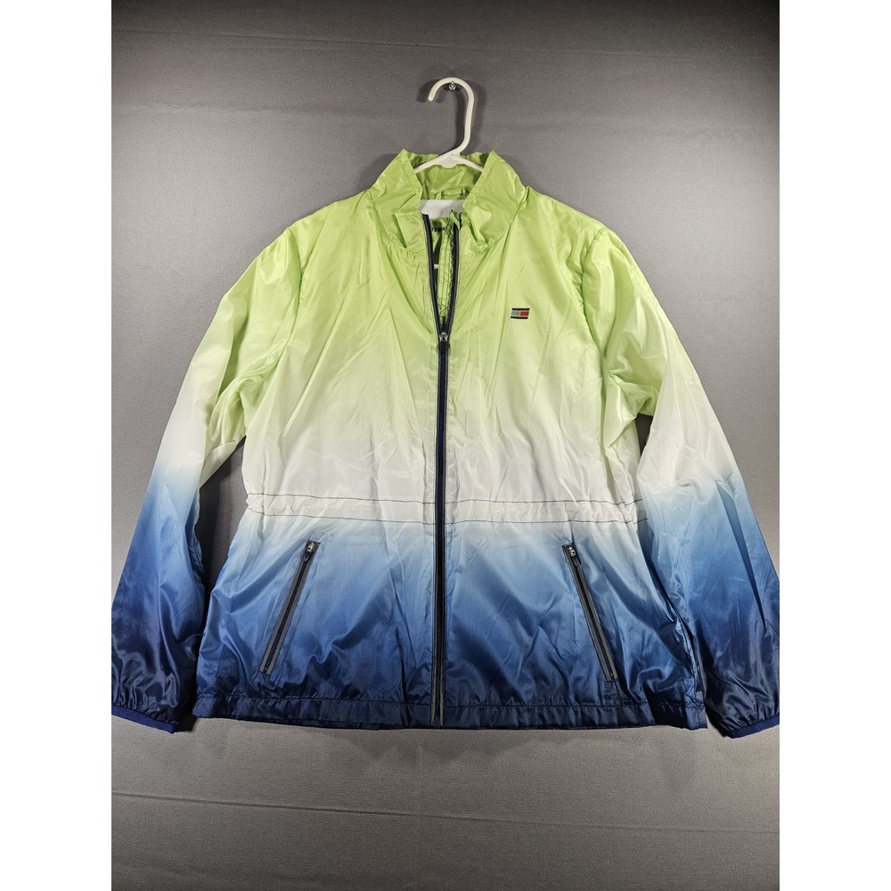 Tommy Hilfiger Ombre Windbreaker Jacket Women Large Green White Blue Full Zip